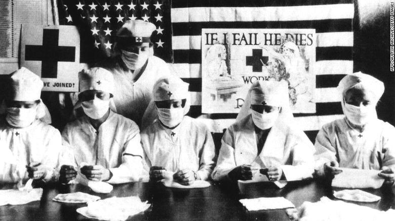 1918 Red Cross nurses wearing masks